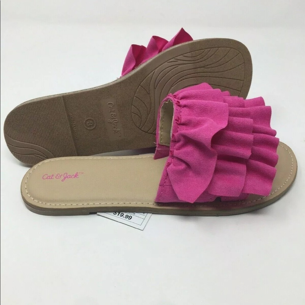 Girls Sz 2 fuchsia pink ruffle slides - Picture 6 of 8